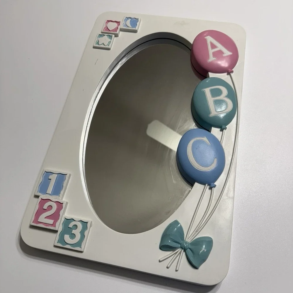 Homco Mirror Baby Nursery Decor‎ ABC White Blue Pink Bow Balloons Pastel Cottage